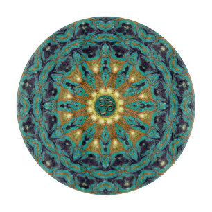 Planche À Découper Turquoise or bohème Mandala OM Yoga Round Cushion