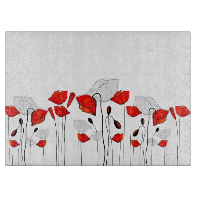 Planche À Découper Une rangée de pavots rouges (Devant)
