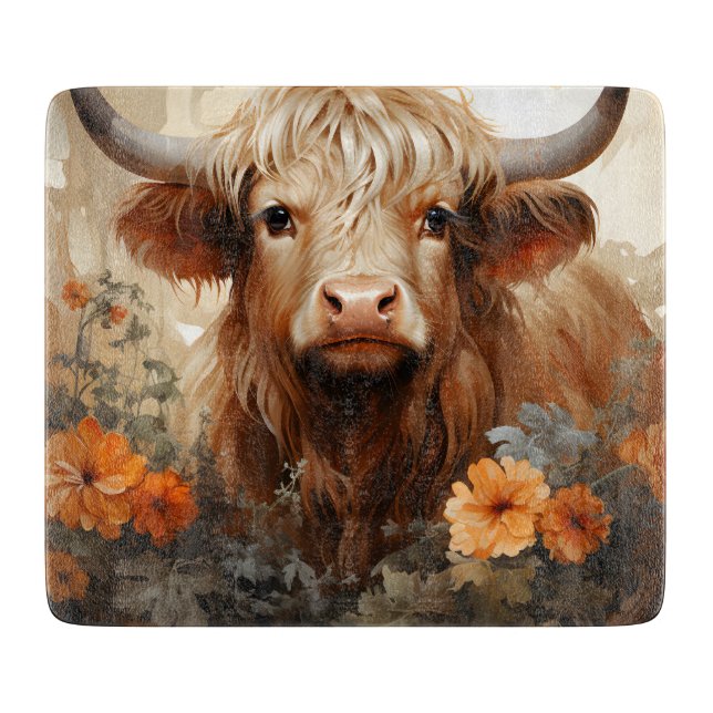 Planche À Découper Une série Florale Highland Cow Design 2 (Devant)