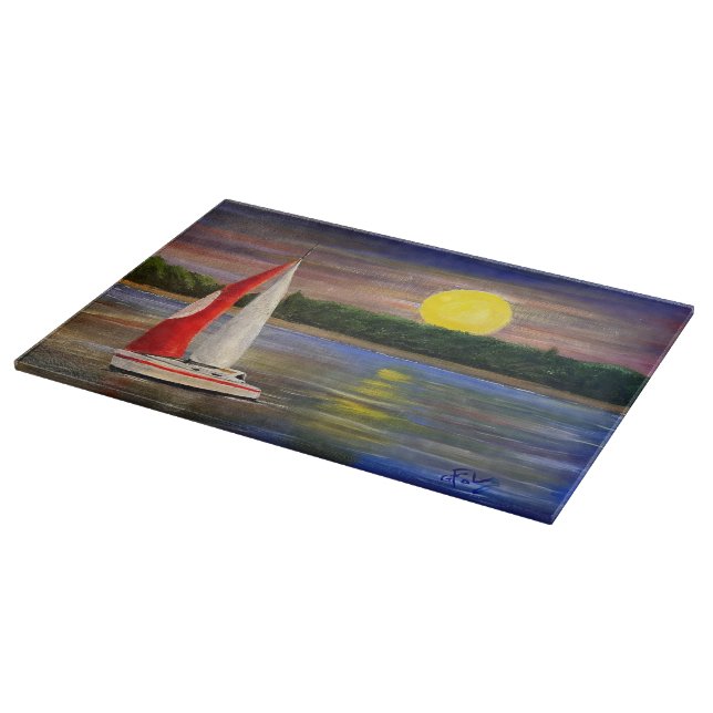 Planche À Découper Une voile coucher de soleil, par Gary Poling (Coin)
