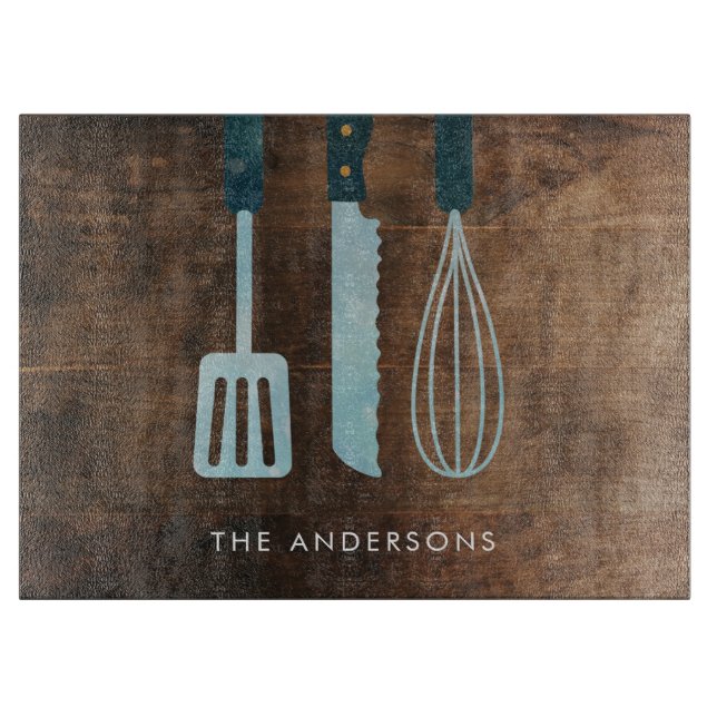 Planche À Découper Ustensiles de cuisine en bois personnalisés Nom de (Devant)
