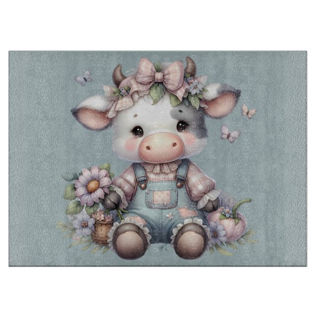 Planche À Découper Vache Bébé mignonne Pastel dans les salons avec fl (Devant)