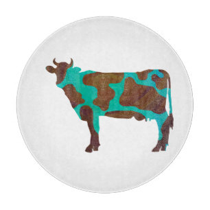 Planche À Découper Vache Silhouette Brown et Turquoise