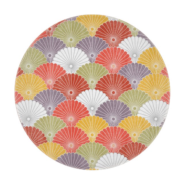 Planche À Découper Vague florale japonaise : Vintage colorée (Devant)