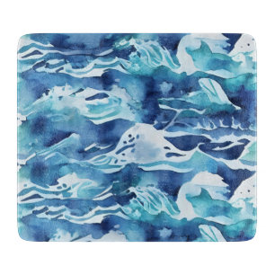 Planche À Découper Vagues océaniques Aquarelle sarcelle bleu aqua