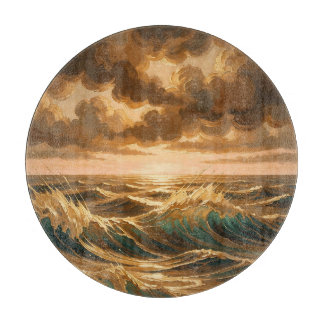 Planche À Découper Vagues océaniques dorées dramatiques