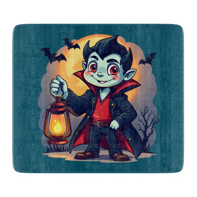 Planche À Découper Vampire mignon avec Lantern Kawaii Halloween (Devant)