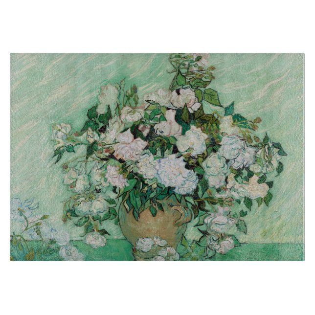 Planche À Découper Van Gogh Vase avec Roses Roses Roses Rose Peinture (Devant)