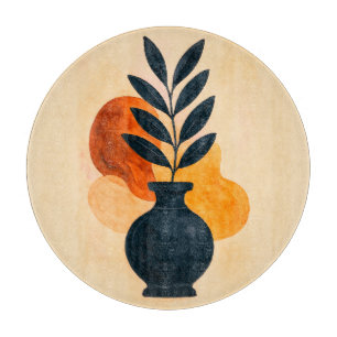 Planche À Découper Vase Boho Watercolor avec Feuilles Verre