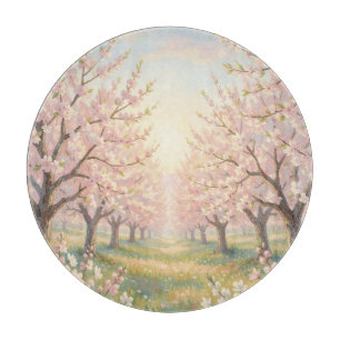 Planche À Découper Verger de Cerisiers en Fleurs Rose Paysage Printan