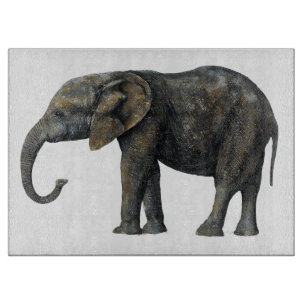 Planche À Découper Verre artistique illustré d'éléphant vintage