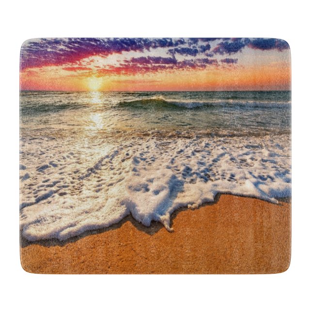 Planche À Découper Verre couché de soleil sur la plage (Devant)