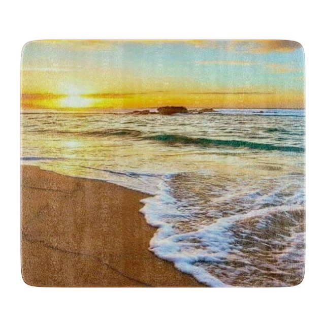 Planche À Découper Verre couché de soleil sur la plage (Devant)