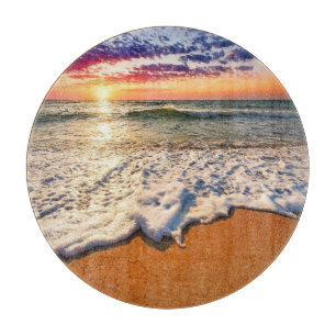 Planche À Découper Verre couché de soleil sur la plage