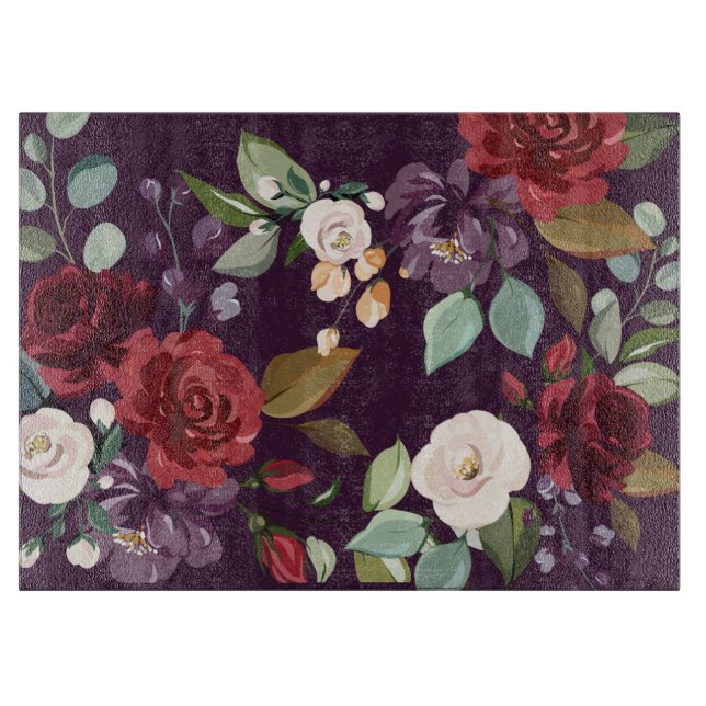 Planche À Découper Verre Coupe Plum violet Rose or Flo géométrique (Devant)