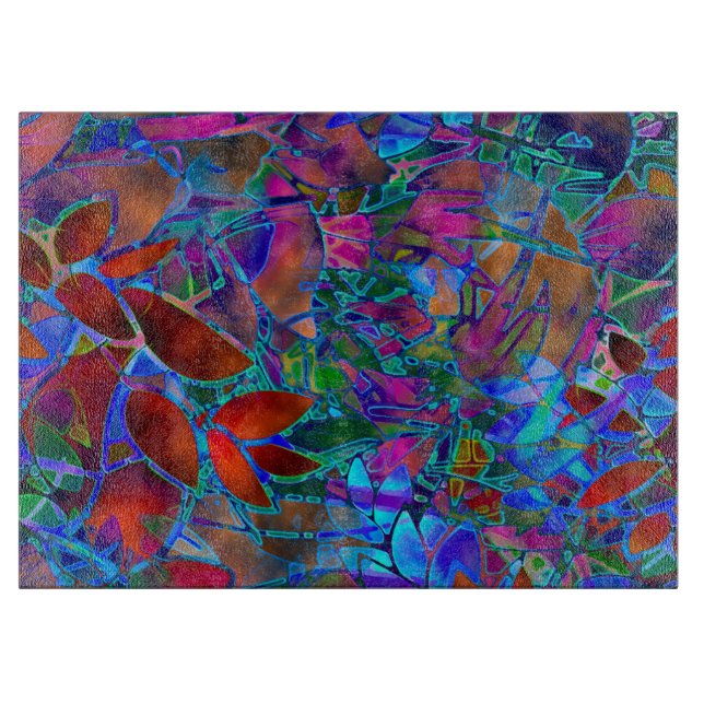 Planche À Découper Verre souillé d'abrégé sur floral planche à (Devant)