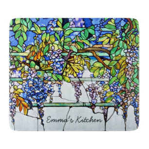 Planche À Découper Verre souillé floral vintage de Tiffany de