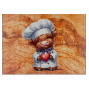Planche À Découper Verre texturé Tiki avec chef vache highland