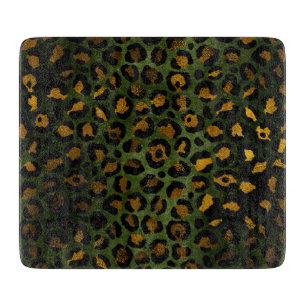 Planche À Découper Vert jungle jaune motif léopard guépard