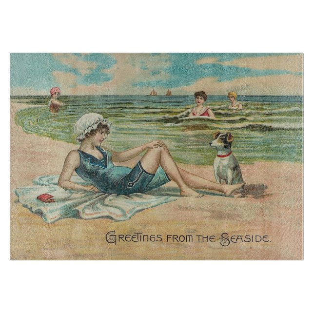 Planche À Découper Victorian Beach Swim Girl Ocean Summer Vacances (Devant)