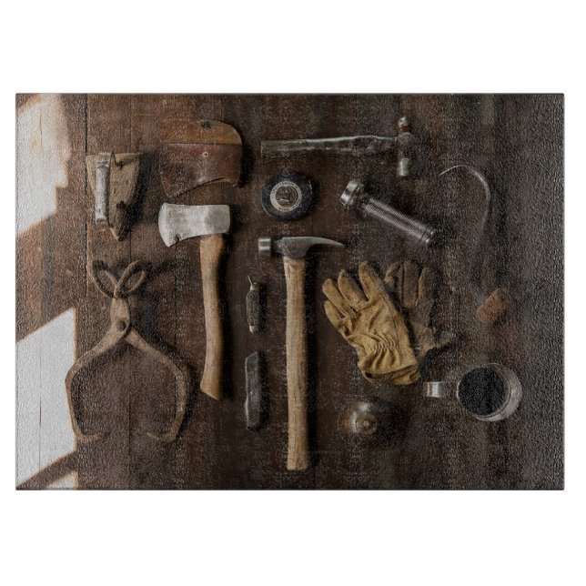 Planche À Découper Vieux outils décoratifs Panneau de coupe en verre  (Devant)