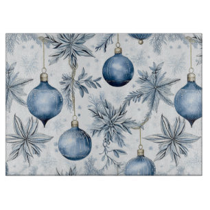 Planche À Découper Vintage Bleu Arbre de Noël Ornements Motif