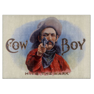 Planche À Découper Vintage Cigar Étiquette Art, Cowboy frappe la marq