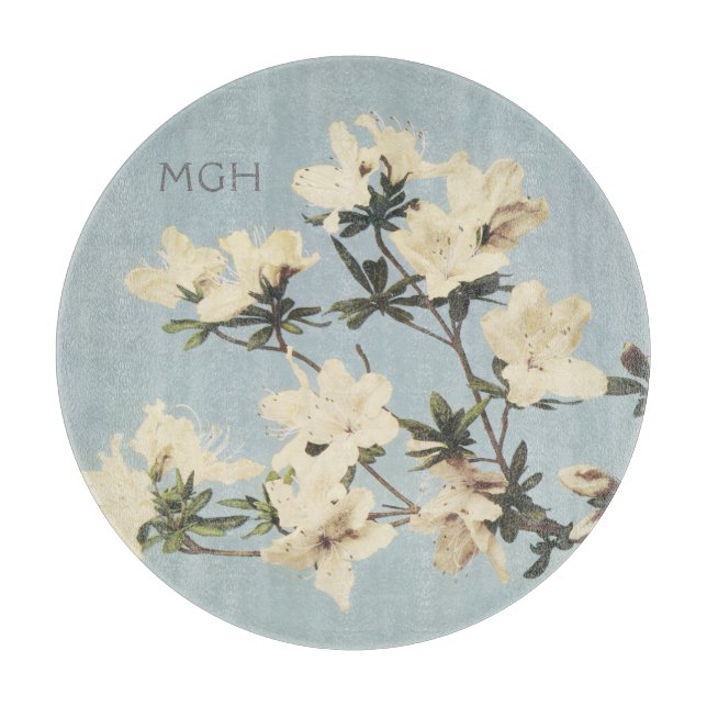 Planche À Découper Vintage Crème blanche Azalea Fleurs Monogramme (Devant)