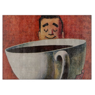 Planche À Découper Vintage Happy Man Boire la Coupe Géante de Café