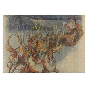 Planche À Découper Vintage Noël Père Noël Sleigh avec Reindeer