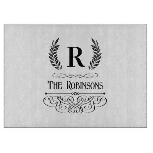 Planche À Découper Vintage Nom de famille & Monogramme simple personn