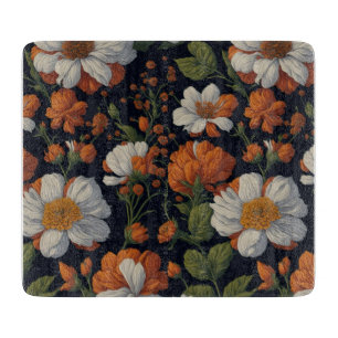 Planche À Découper Vintage Orange blanc élégant fleurs rétro