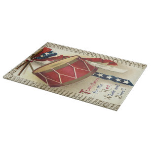 Planche À Découper Vintage Patriotique, Tambours avec notes musicales