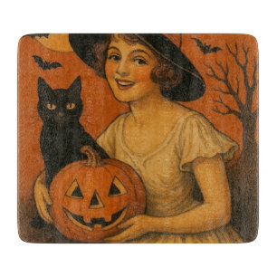 Planche À Découper Vintage/rétro Happy Halloween sorcière, chat, citr