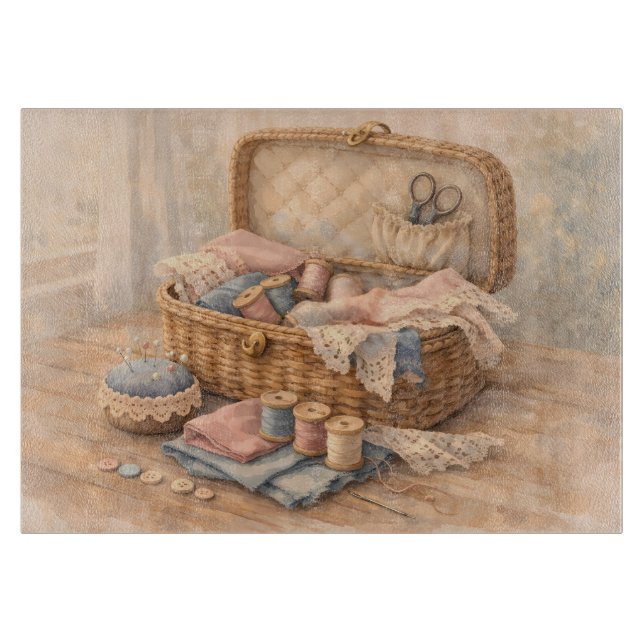 Planche À Découper Vintage Sewing Basket Cottagecore Pastel (Devant)