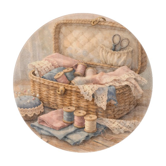 Planche À Découper Vintage Sewing Basket Cottagecore Pastel (Devant)