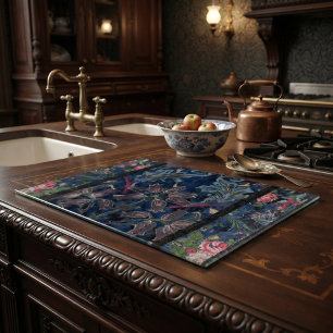 Planche À Découper Vintage victorien bleu velours floral 