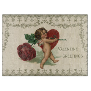 Planche À Découper Vintage victorien Saint-Valentin chérubin, rose et