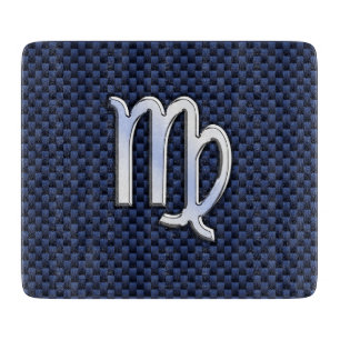 Planche À Découper Virgo Zodiac Sign on Navy Blue Carbon Fiber Print