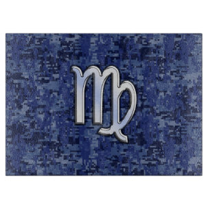 Planche À Découper Virgo Zodiac Silver Sign on Navy Blue Digital Camo