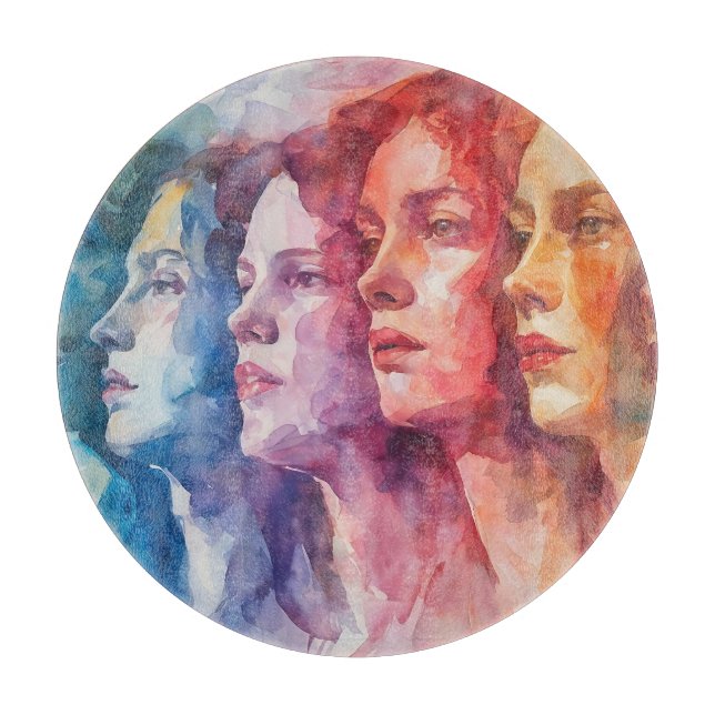 Planche À Découper Visages des femmes - Peinture aquarelle (Devant)