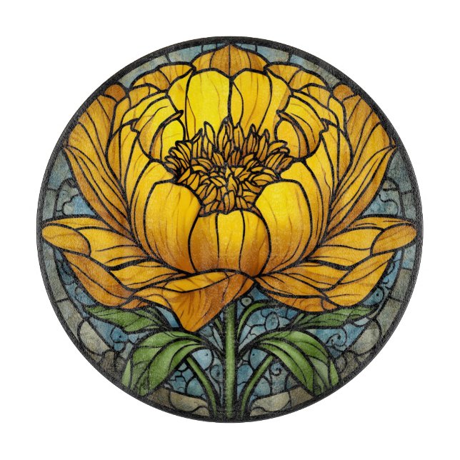 Planche À Découper Vitraux Pivoine Jaune (Devant)