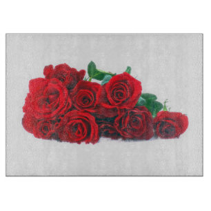 Planche À Découper Vivid Red Roses Verre Découpe