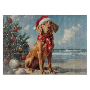 Planche À Découper Vizsla Chien Noël Plage Vintage