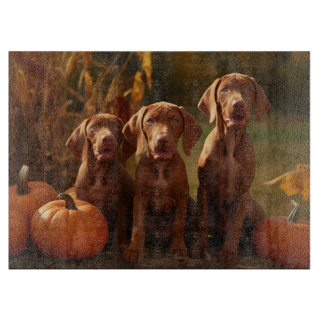 Planche À Découper Vizsla Chiot Automne Citrouille délice (Devant)
