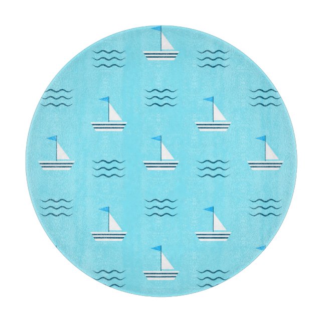 Planche À Découper Voiliers sur le motif bleu de mer (Devant)
