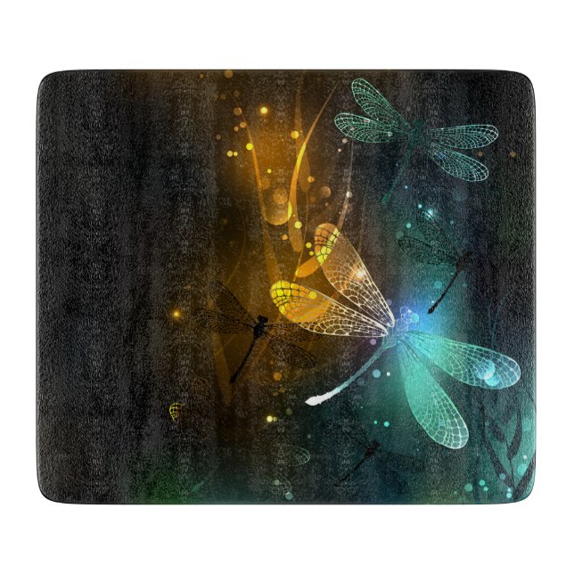 Planche À Découper Vol de libellule verte lumineuse (Devant)