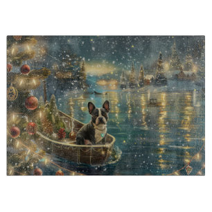 Planche À Découper Voyage de fête de Noël de Boston Terrier