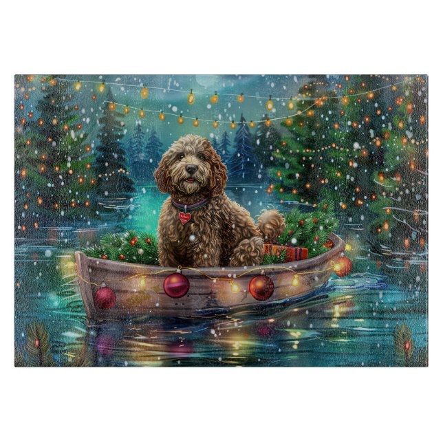 Planche À Découper Voyage de Noël festif du Cockapoo (Devant)