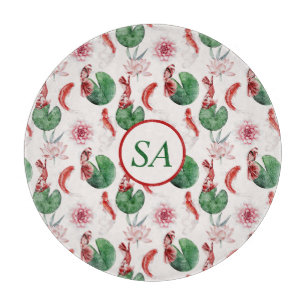 Planche À Découper Watercolor Art Koi Fish Lotus Lily Pad